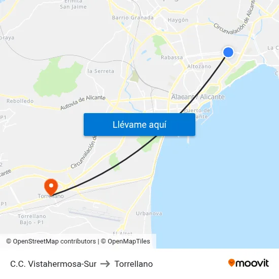 C.C. Vistahermosa-Sur to Torrellano map