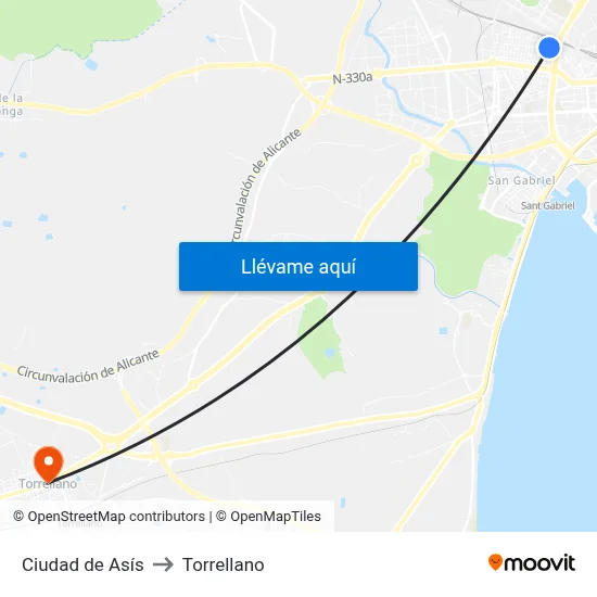 Ciudad de Asís to Torrellano map