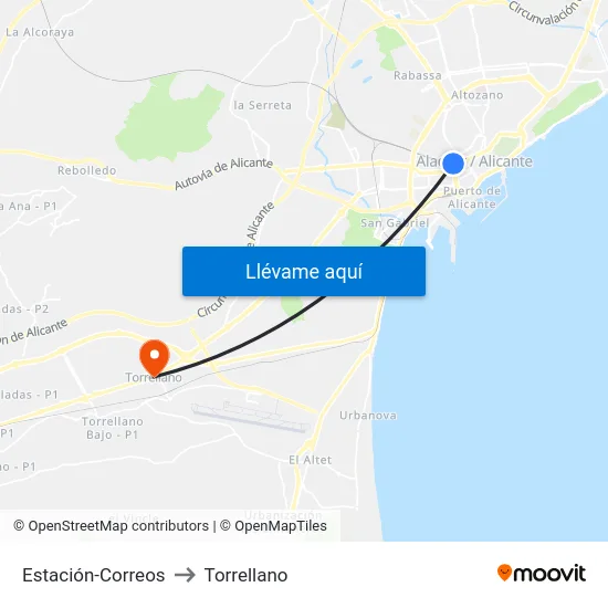 Estación-Correos to Torrellano map