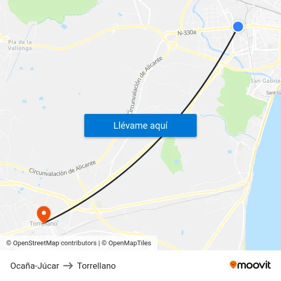 Ocaña-Júcar to Torrellano map