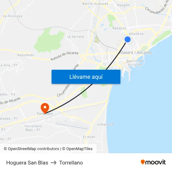 Hoguera San Blas to Torrellano map