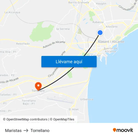 Maristas to Torrellano map