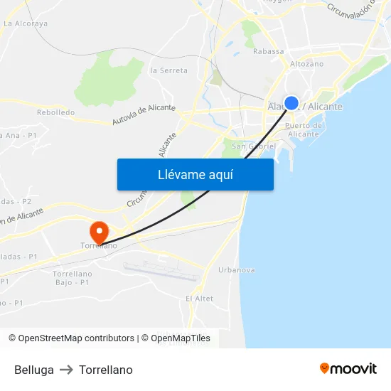 Belluga to Torrellano map