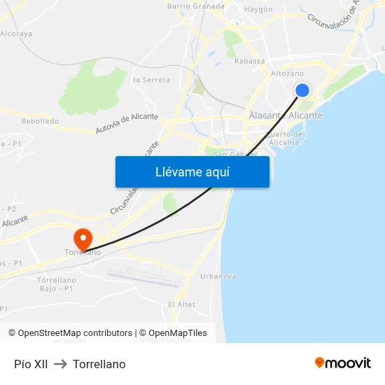 Pío XII to Torrellano map