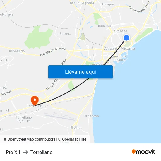 Pío XII to Torrellano map