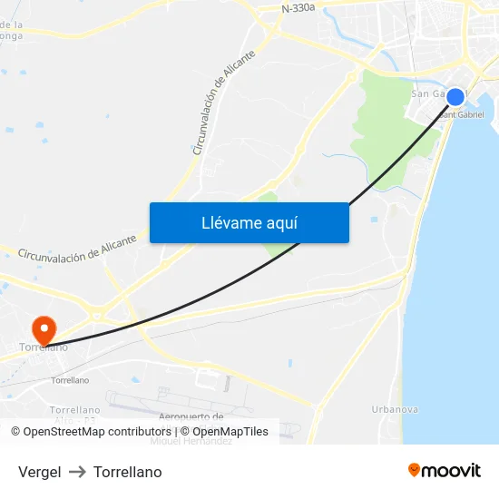 Vergel to Torrellano map
