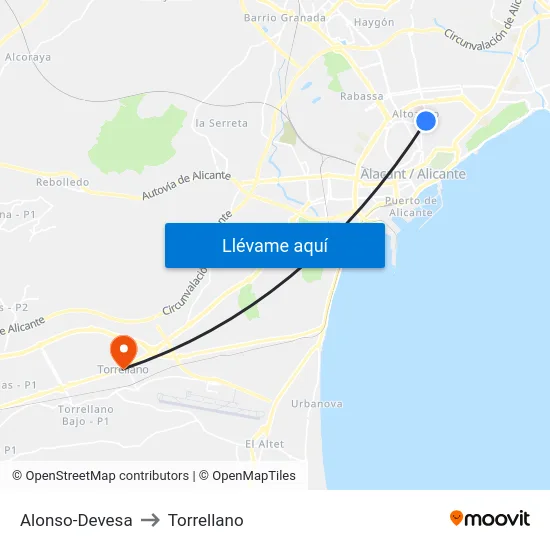 Alonso-Devesa to Torrellano map
