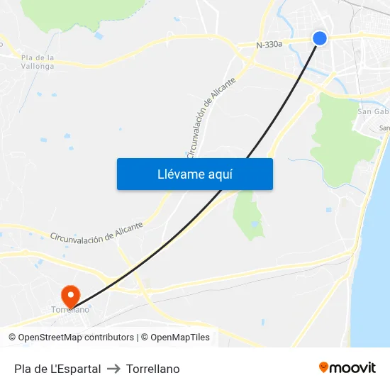 Pla de L'Espartal to Torrellano map