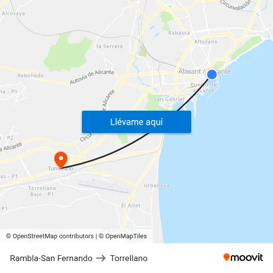 Rambla-San Fernando to Torrellano map