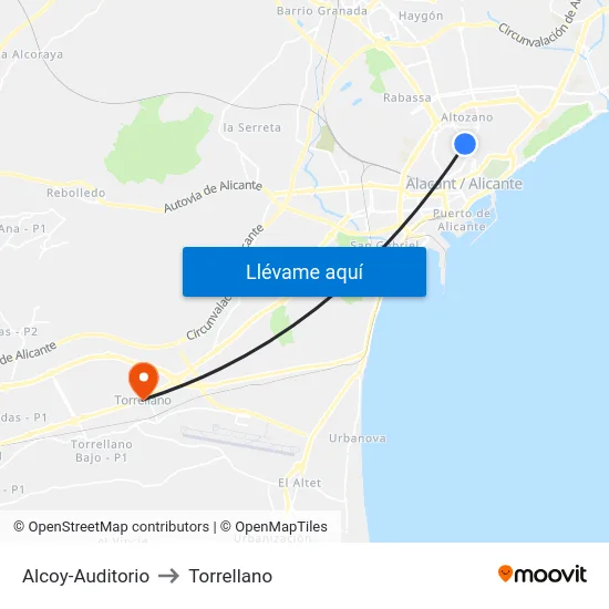 Alcoy-Auditorio to Torrellano map