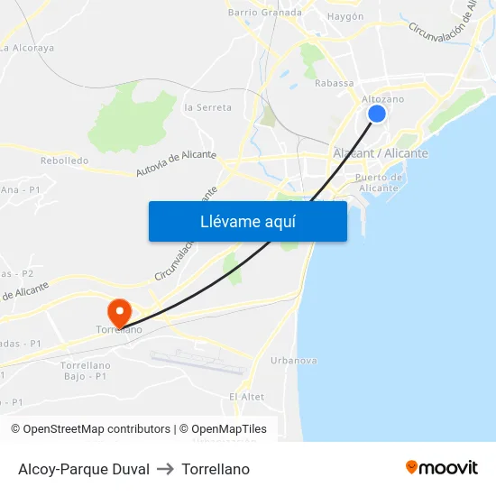 Alcoy-Parque Duval to Torrellano map
