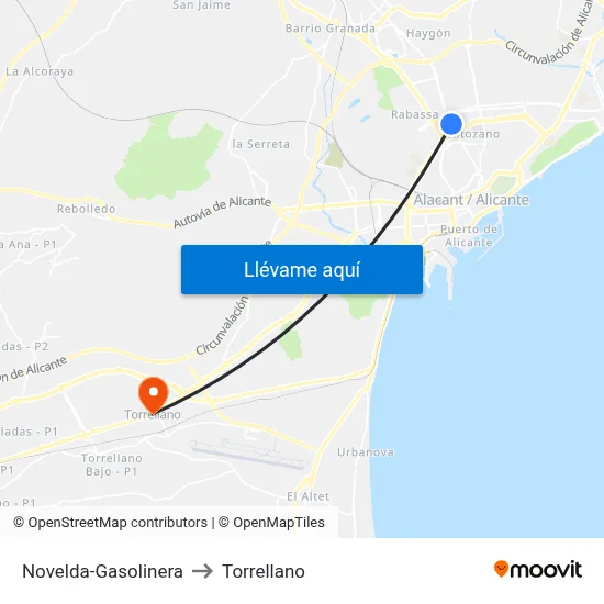 Novelda-Gasolinera to Torrellano map
