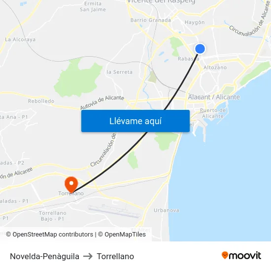 Novelda-Penàguila to Torrellano map