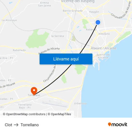 Clot to Torrellano map