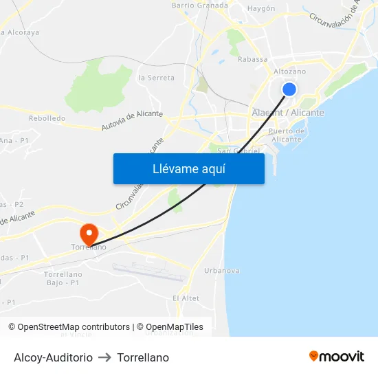 Alcoy-Auditorio to Torrellano map