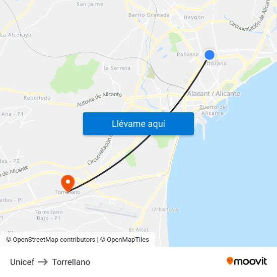 Unicef to Torrellano map