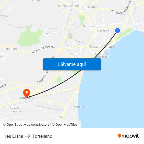 Ies El Pla to Torrellano map