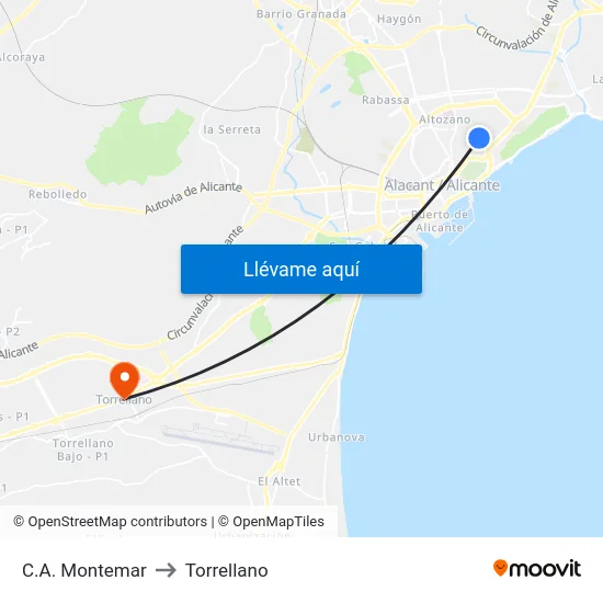 C.A. Montemar to Torrellano map