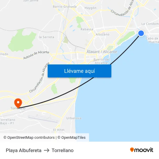 Playa Albufereta to Torrellano map