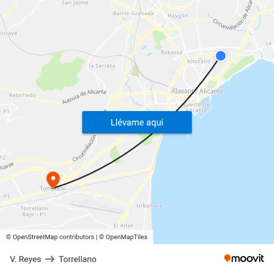 V. Reyes to Torrellano map