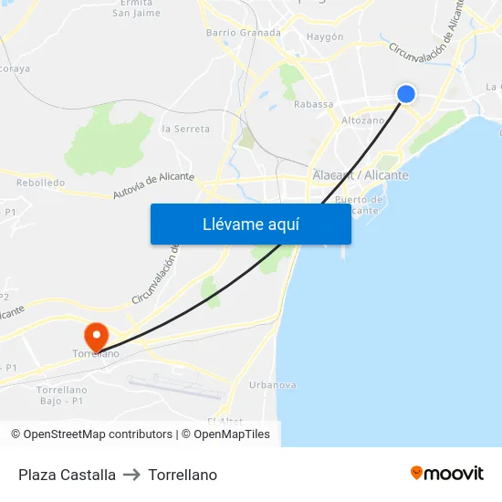 Plaza Castalla to Torrellano map