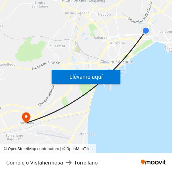 Complejo Vistahermosa to Torrellano map