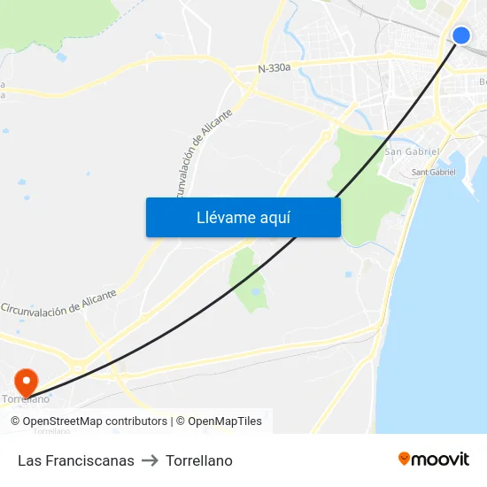 Las Franciscanas to Torrellano map