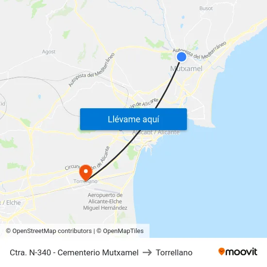 Ctra. N-340 - Cementerio Mutxamel to Torrellano map