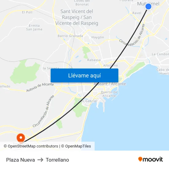 Plaza Nueva to Torrellano map