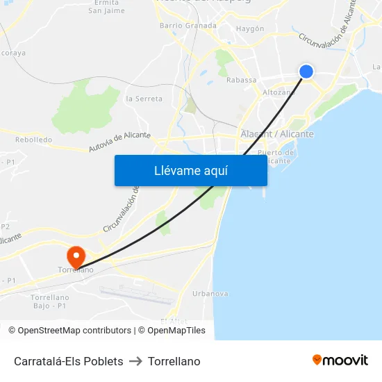 Carratalá-Els Poblets to Torrellano map