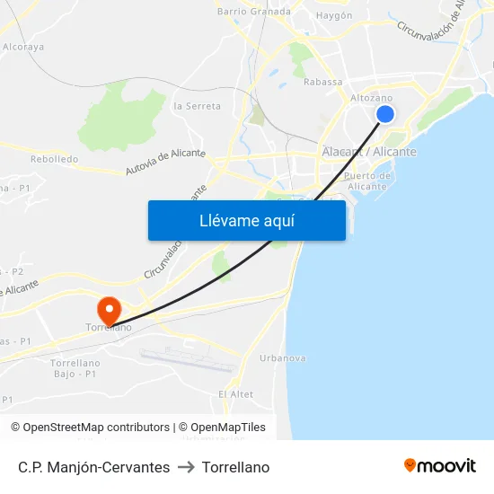 C.P. Manjón-Cervantes to Torrellano map