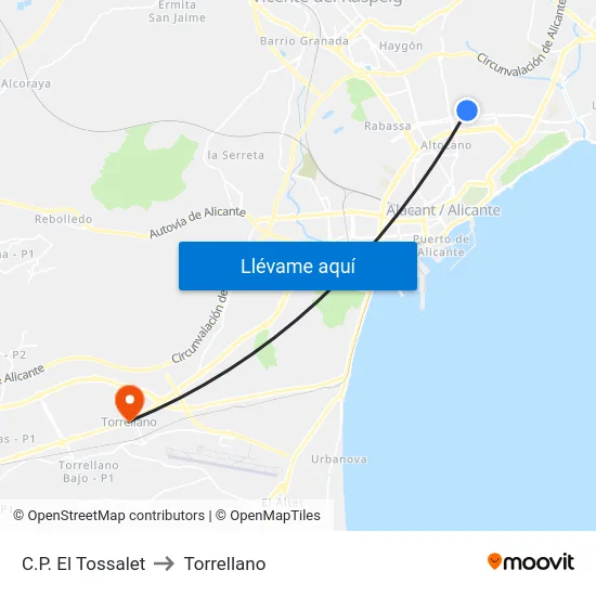 C.P. El Tossalet to Torrellano map