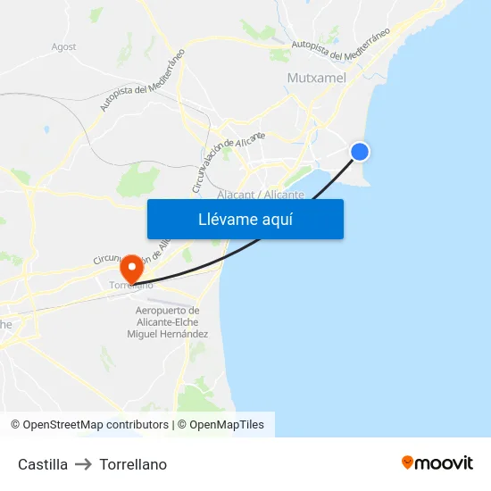 Castilla to Torrellano map