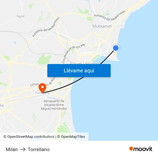 Milán to Torrellano map