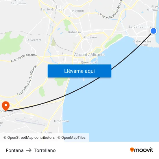 Fontana to Torrellano map