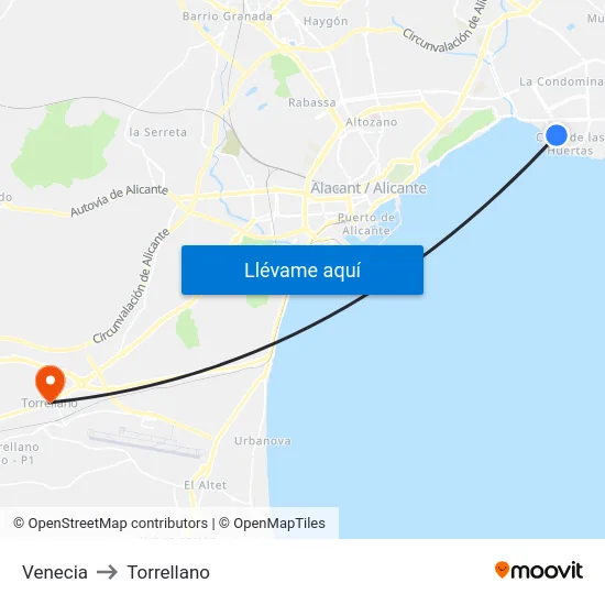 Venecia to Torrellano map