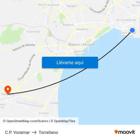 C.P. Voramar to Torrellano map
