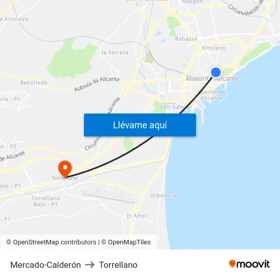 Mercado-Calderón to Torrellano map