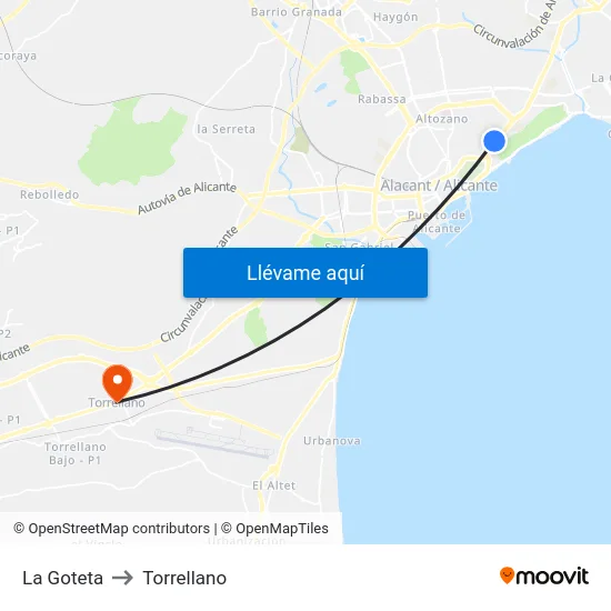 La Goteta to Torrellano map