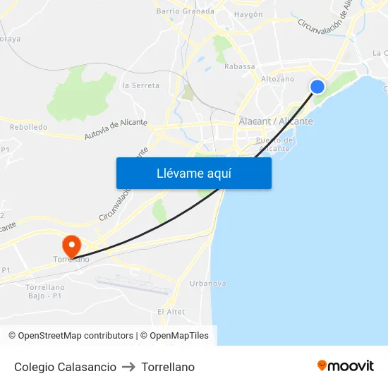 Colegio Calasancio to Torrellano map