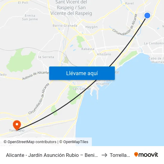 Alicante - Jardín Asunción Rubio – Beni-Ali to Torrellano map
