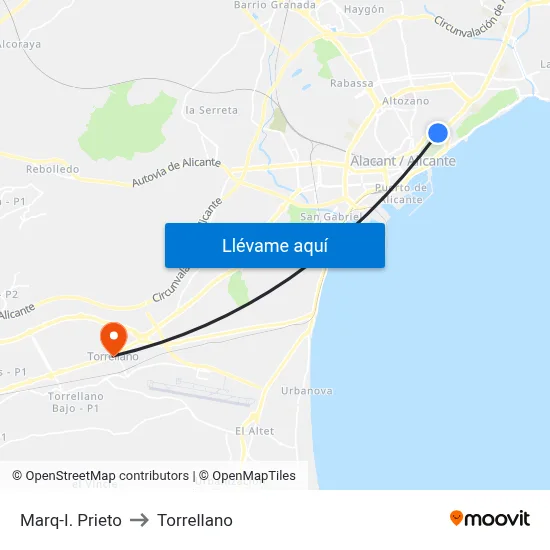 Marq-I. Prieto to Torrellano map