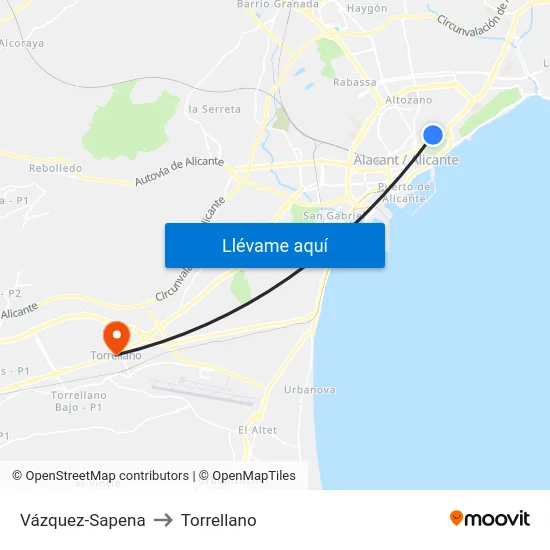 Vázquez-Sapena to Torrellano map