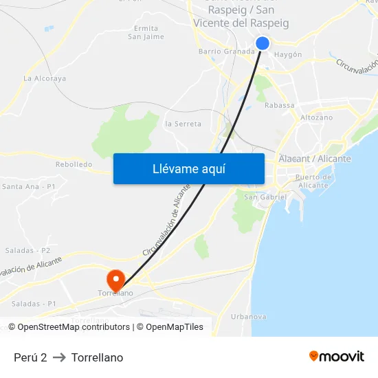 Perú 2 to Torrellano map