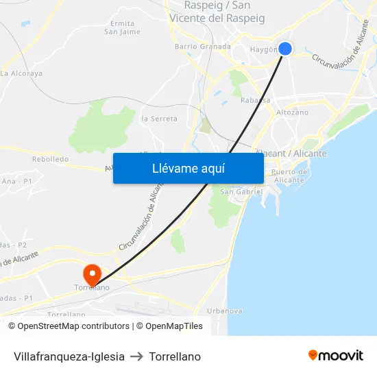 Villafranqueza-Iglesia to Torrellano map