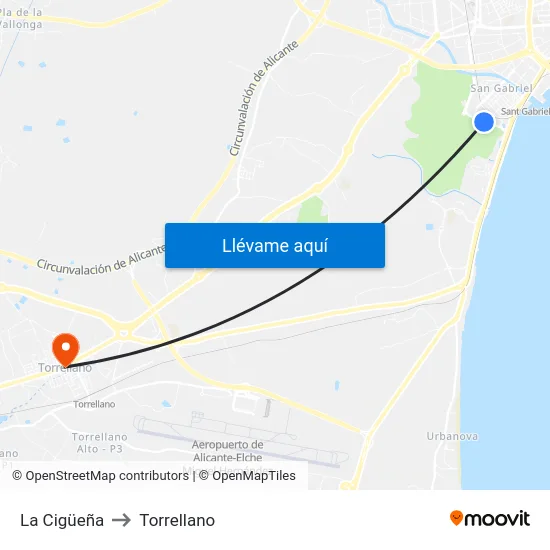 La Cigüeña to Torrellano map