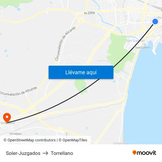 Soler-Juzgados to Torrellano map