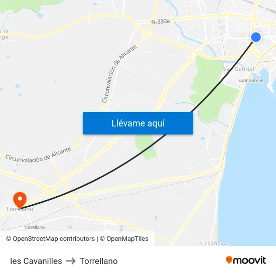 Ies Cavanilles to Torrellano map