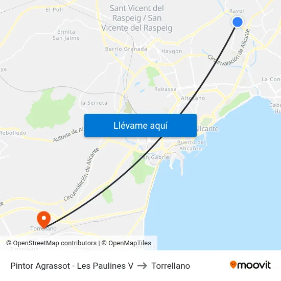 Pintor Agrassot - Les Paulines V to Torrellano map
