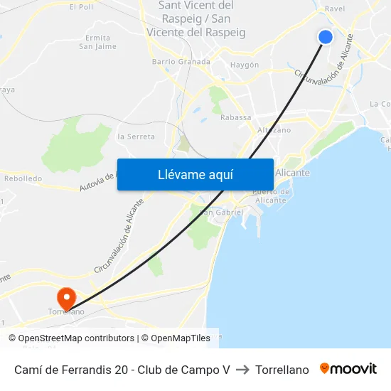 Camí de Ferrandis 20  - Club de Campo V to Torrellano map